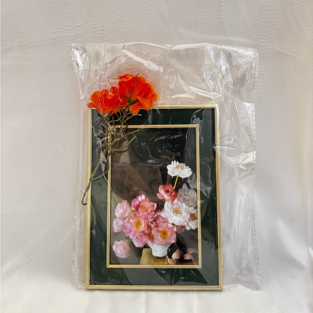 Hand Drawn Floral Oil Painting with Frame